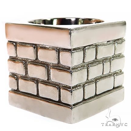 Platinum ring with a bold rectangular brick pattern and polished smooth edges