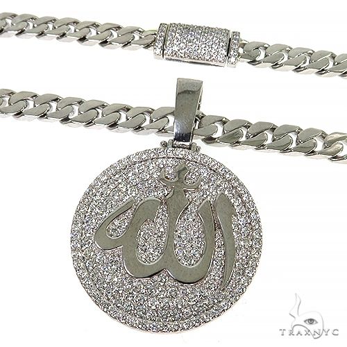 Platinum Diamond Allah Pendant Set 67971 - Image 3
