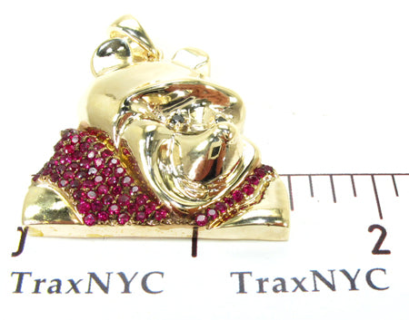 Gold-tone Winnie the Pooh pendant with red gemstone scarf, polished finish, men's jewelry