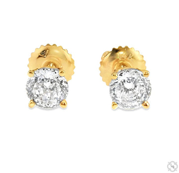 Portuguese cut lab diamond stud earrings in 14K white gold – close-up showing facet depth and prong setting