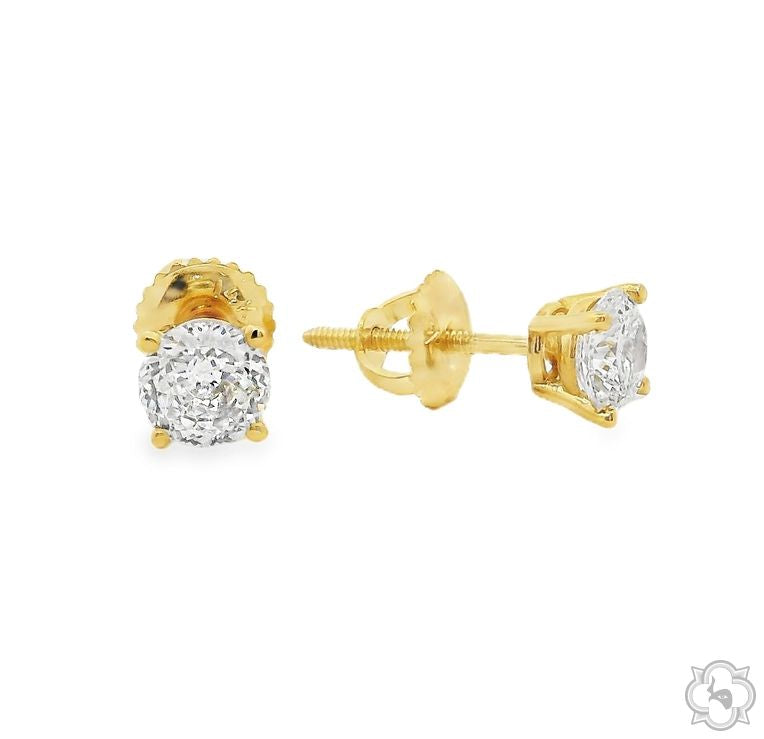 Portuguese cut diamond stud earrings in yellow gold with secure screw back settings