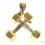 14K Two Tone Big Dumbbells Barbells Fitness Pendant 66106 - Image 3