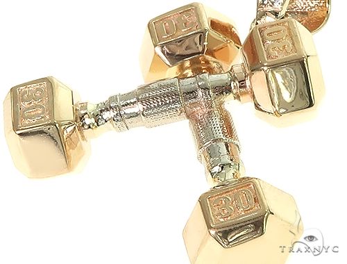 14K Two Tone Big Dumbbells Barbells Fitness Pendant, photo 4 of 7