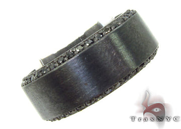 Men's silver ring with prong-set black diamonds and a matte finish band