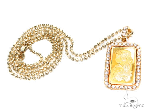 Prong Diamond 24k Gold Pendant Bar Moon Cut Chain 42206 - Image 2