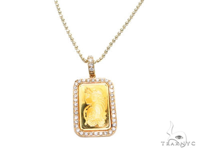 Prong Diamond 24k Gold Pendant Bar Moon Cut Chain 42206