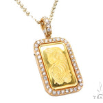 Prong Diamond 24k Gold Pendant Bar Moon Cut Chain 42206 - Image 3