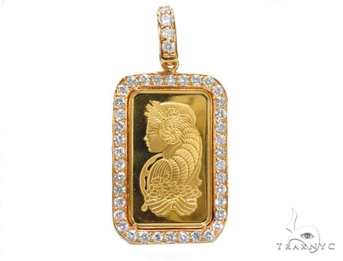 Prong Diamond 24k Gold Pendant Bar Moon Cut Chain 42206 - Image 4