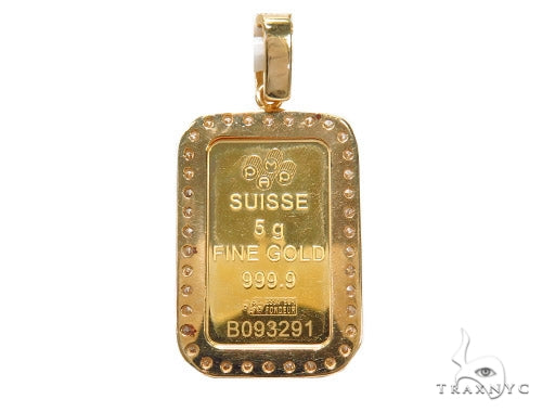 Prong Diamond 24k Gold Pendant Bar Moon Cut Chain 42206 - Image 6