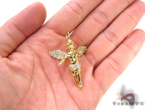 14K Gold Prong Diamond Angel Pendant 36459 - Image 7