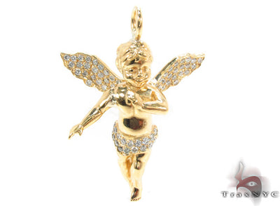 18K Gold Prong Diamond Angel Pendant 34693 - Image 1
