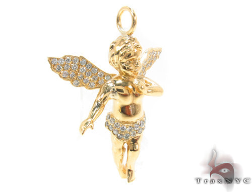 18K Gold Prong Diamond Angel Pendant 34693 - Image 2