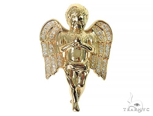 Diamond angel pendant in 14k yellow gold – prong-set stones, front view