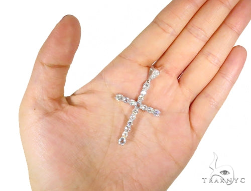 18K Gold Prong Diamond Aquamarine Cross, photo 4 of 6