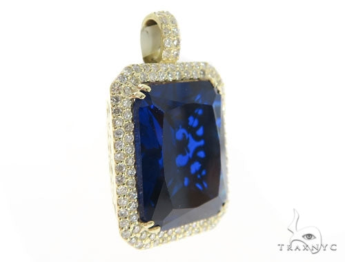 14K Gold Prong Diamond Blue Fancy Pendant, photo 2 of 8