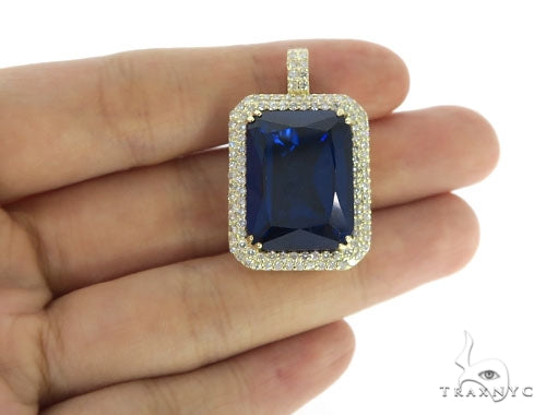 14K Gold Prong Diamond Blue Fancy Pendant, photo 6 of 8