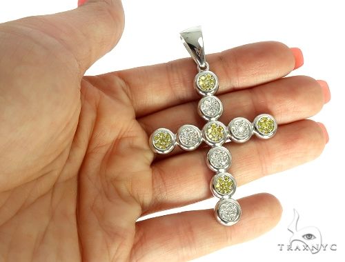 14K Gold Prong Diamond Canary Cross Pendant, photo 5 of 7