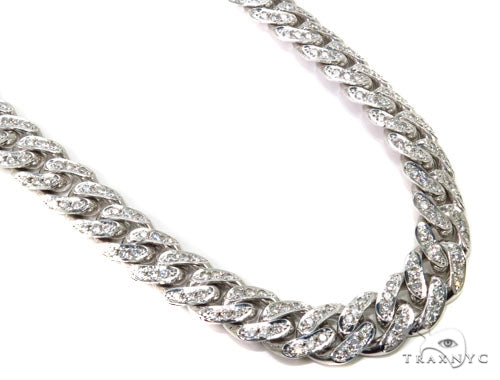 30-inch 14K white gold diamond, 13mm links, polished finish