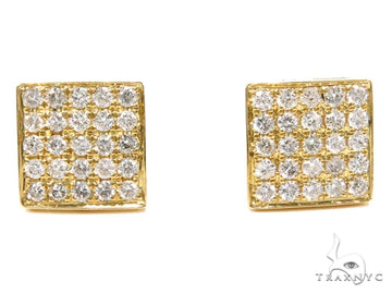 Yellow gold cube-shaped earrings with multiple prong-set diamonds in a grid pattern.