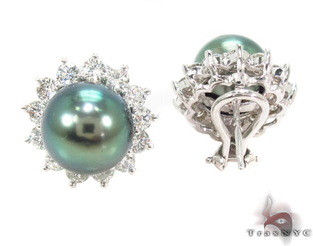 Prong Diamond Green Pearl  Earrings 32065 - Image 4