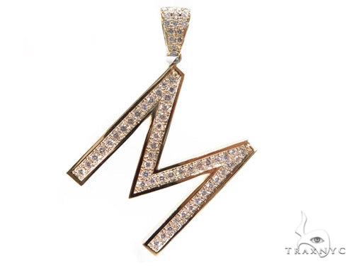 10K Gold Prong Diamond Initial 'M' Pendant, photo 2 of 8