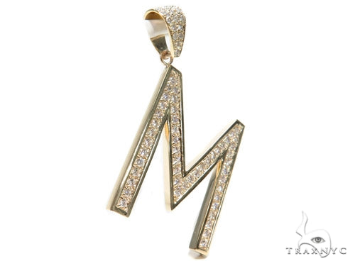 10K Gold Prong Diamond Initial 'M' Pendant, photo 4 of 8