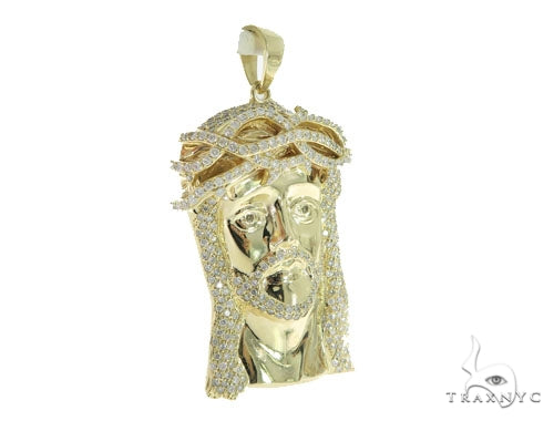 10K Gold Prong Diamond Jesus Pendant, photo 2 of 7