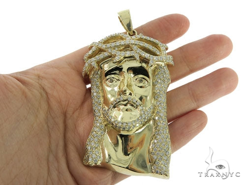 10K Gold Prong Diamond Jesus Pendant, photo 5 of 7