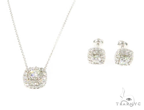 Prong Diamond Necklace and Earrings Set 45107 - Image 1