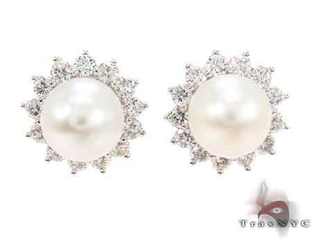 Prong Diamond Pearl Earrings 32064 - Image 1