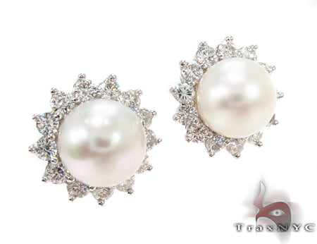 Prong Diamond Pearl Earrings 32064 - Image 2