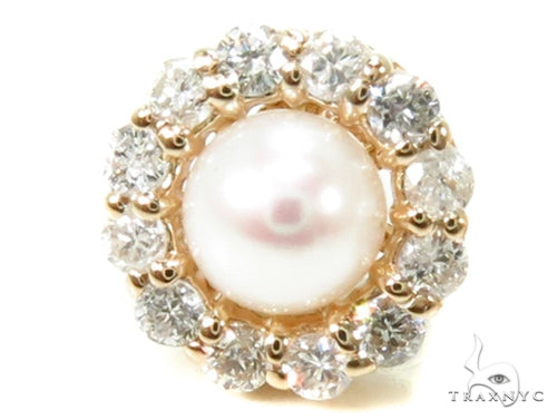 Prong Diamond Pearl Earrings 36949 - Image 2