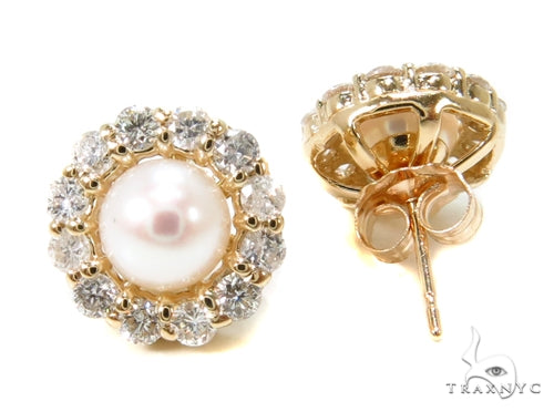 Prong Diamond Pearl Earrings 36950 - Image 4