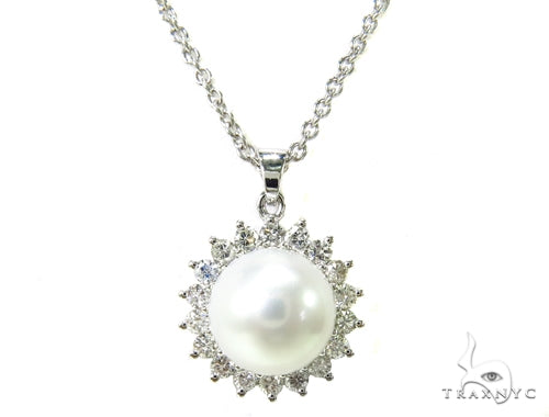 Prong Diamond Pearl Necklace 37699 - Image 1