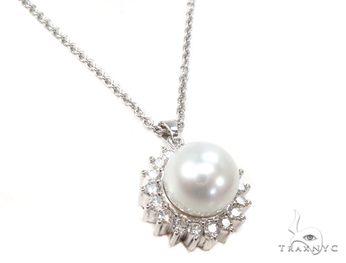 Prong Diamond Pearl Necklace 37699 - Image 5