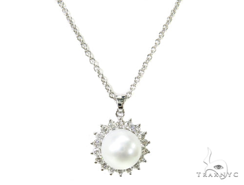 Prong Diamond Pearl Necklace 37699 - Image 6