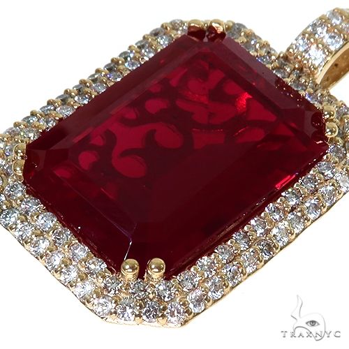 14K Gold Prong Diamond Red Fancy Pendant, photo 3 of 6
