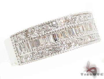White gold men's engagement ring with three rows of round diamonds
