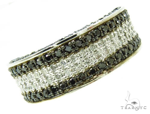 Men's ring with white diamond rows bordered by black diamond stripes