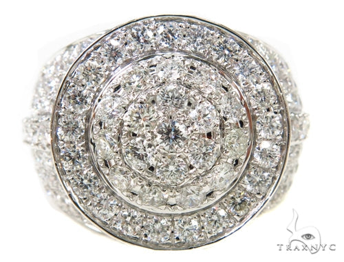 White gold men's ring with round prong-set diamond clusters on wide band