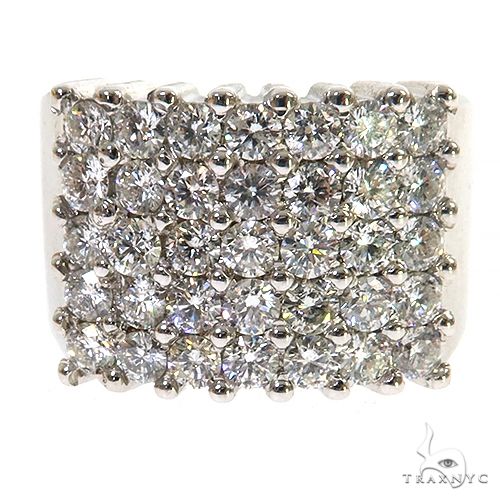 Wide white gold men's ring with multiple rows of prong-set round diamonds
