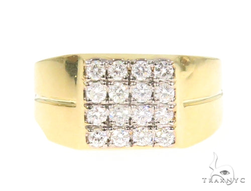 Yellow gold men's square ring with cluster of round diamonds on top