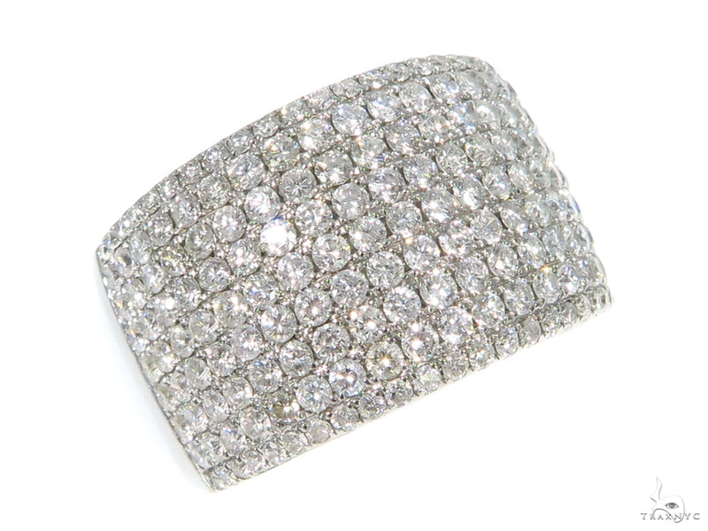 Wide gold band ring paved with multiple rows of small sparkling diamonds