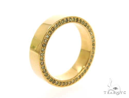 Men's yellow gold canary diamond eternity ring with prong-set stones running full circumference – front angle