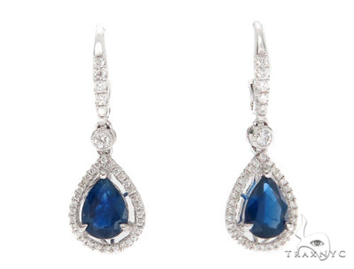 Prong Diamond & Pear-cut Sapphire Earrings 42436 - Image 1