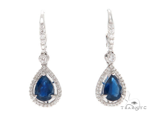 Prong Diamond & Pear-cut Sapphire Earrings 42436 - Image 1