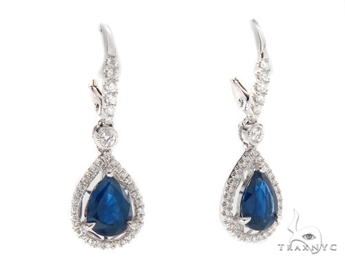 Prong Diamond & Pear-cut Sapphire Earrings 42436 - Image 2