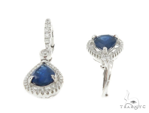 Prong Diamond & Pear-cut Sapphire Earrings 42436 - Image 4