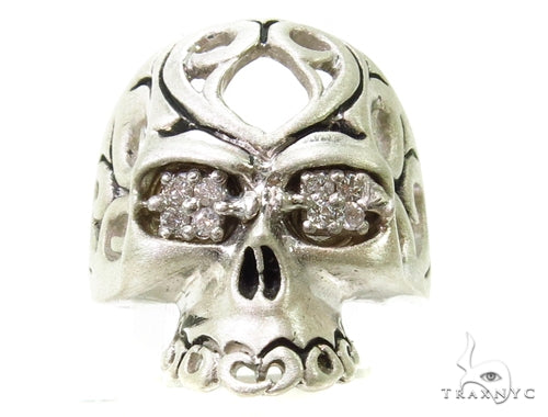 Prong Diamond Skull Silver Ring 37597 - Image 2