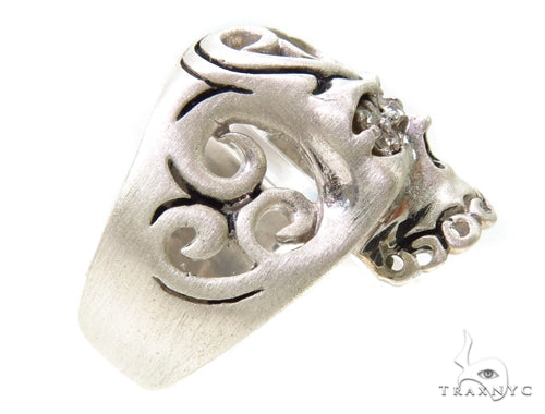 Prong Diamond Skull Silver Ring 37597 - Image 4